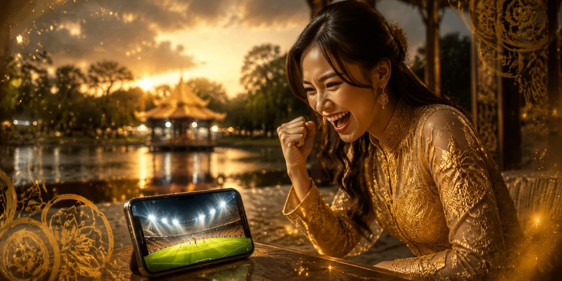 Pemain kasino mudah alih Malaysia berpakaian kebaya menikmati platform hiburan ong777